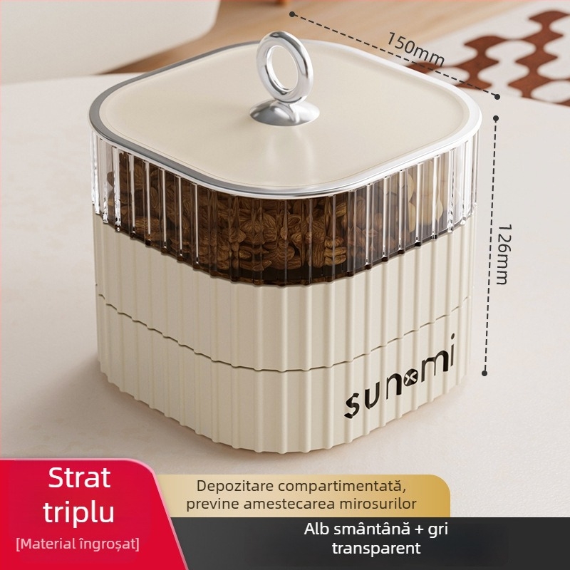 Tavă multi-etaj pentru fructe și nuci în nuanță crem, design nordic inspirat, stil retro de lux ușor, decorativă și practic pentru depozitare