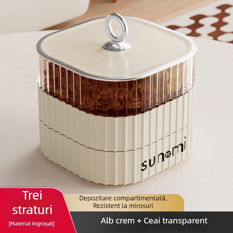 Tavă multi-etaj pentru fructe și nuci în nuanță crem, design nordic inspirat, stil retro de lux ușor, decorativă și practic pentru depozitare
