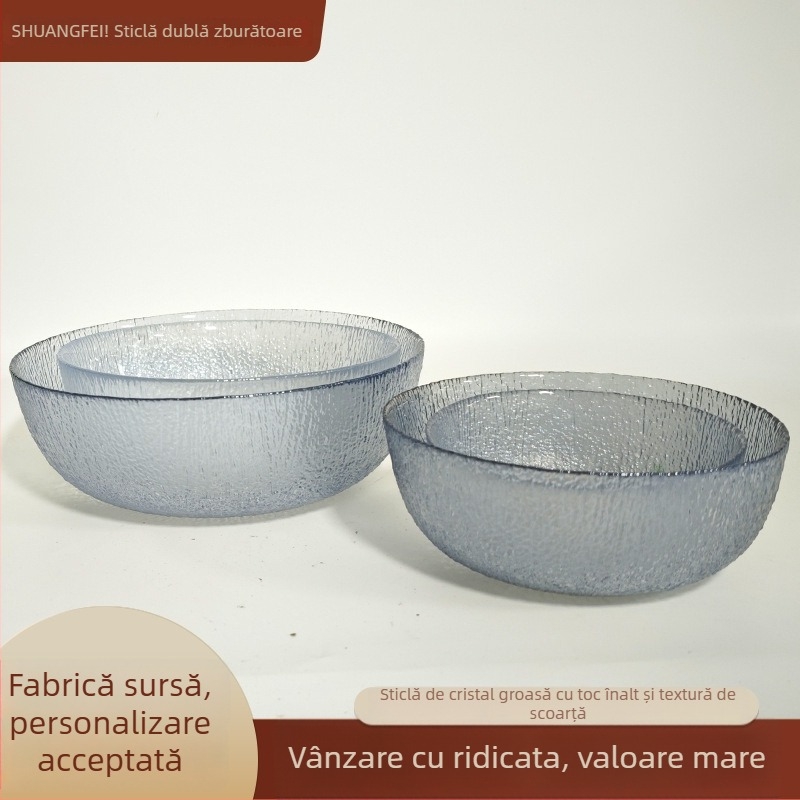 Vas de sticlă texturat pentru deserturi și înghețată, farfurie de fructe în stil nordic