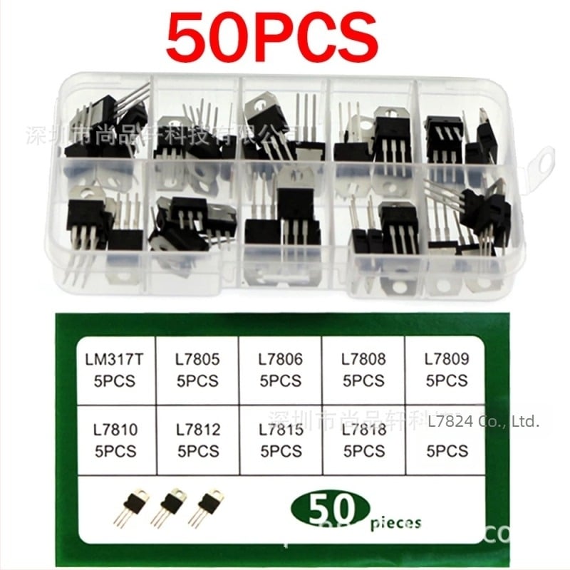 LM317T TO-220 serie regulator de tensiune cu trei terminale, putere înaltă, 50 bucăți, 10 variante