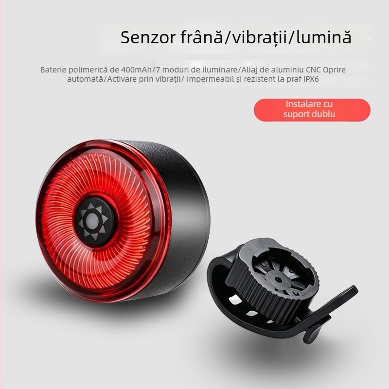 Lampa pentru bicicletă din aliaj de aluminiu, lumină de frână inteligentă cu senzor, iluminare pentru ciclism, suport dublu din aliaj de aluminiu