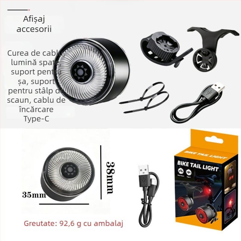 Lampa pentru bicicletă din aliaj de aluminiu, lumină de frână inteligentă cu senzor, iluminare pentru ciclism, suport dublu din aliaj de aluminiu