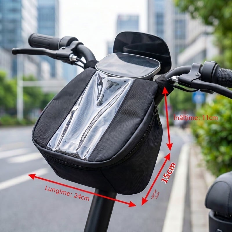 Geantă frontală pentru motocicletă și scuter electric, cu navigație pe ecran tactil și suprafață antiderapantă
