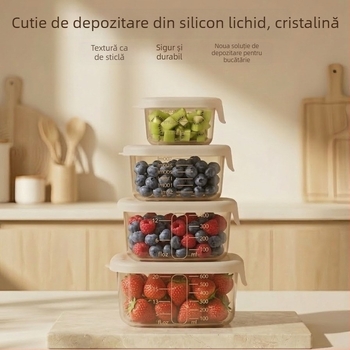 Cutie din silicon de calitate alimentară, etanșă, pentru refrigerare, compatibilă cu cuptorul cu microunde, pătrată, compartiment unic.