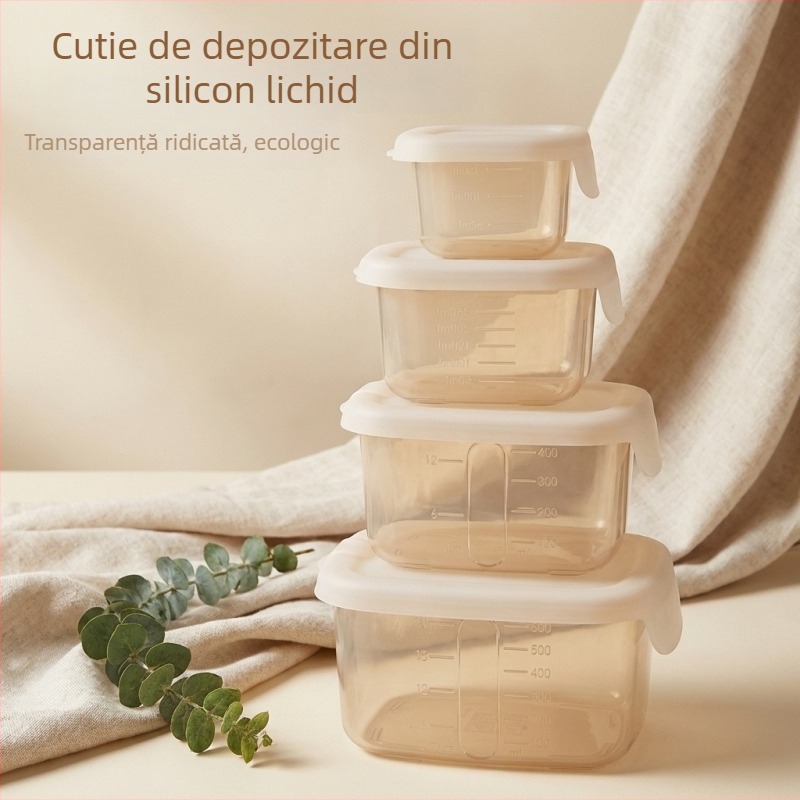 Cutie din silicon de calitate alimentară, etanșă, pentru refrigerare, compatibilă cu cuptorul cu microunde, pătrată, compartiment unic.