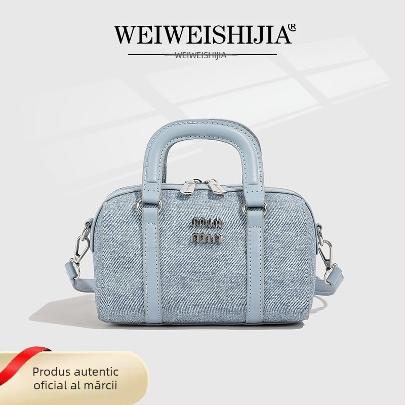 Geantă denim nouă Boston pentru femei, geantă versatilă de tip bowling, geantă de umăr crossbody la modă