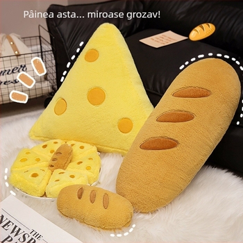 Păpușă din pluș inspirată de brânză, în formă de baghetă, pernă decorativă pentru canapea, cadou pentru fete