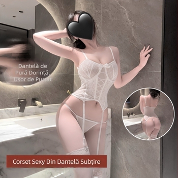 Sutien cu balene metalice și dantelă din plasă, set garter pentru ciorapi, lenjerie modelatoare sexy mărime plus