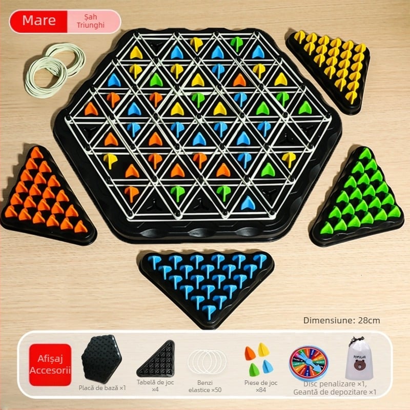 Șah în lanț cu geometrie triunghiulară — joc de masă interactiv pentru familie, multiplayer, educațional