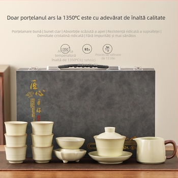 Set de ceai din ceramică bej Ge ware cu ceainic cu mâner, capace, boluri și cești într-o cutie cadou, set complet pentru cadouri corporative
