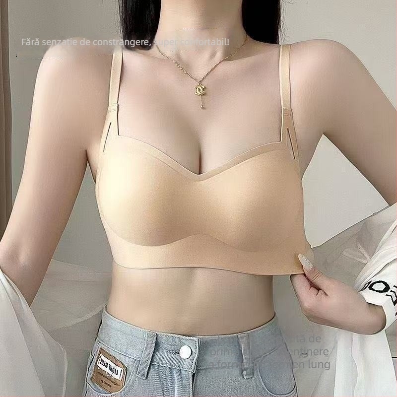 Sutien fără cusături, fără fir, push-up pentru sân mic, cupe respirabile, fixare sigură, senzație nude mai densă, pentru toamnă