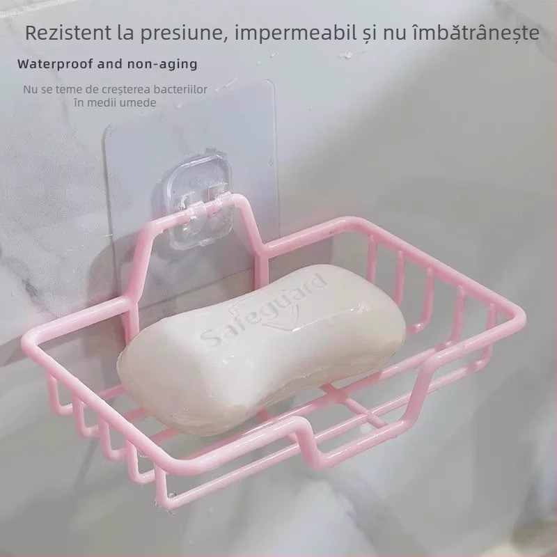 Suport de săpun montat pe perete, fără găuri, cu drenaj, pentru baie