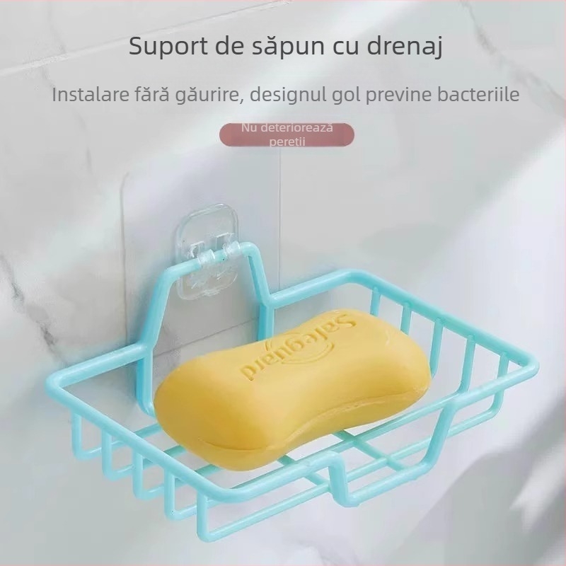 Suport de săpun montat pe perete, fără găuri, cu drenaj, pentru baie
