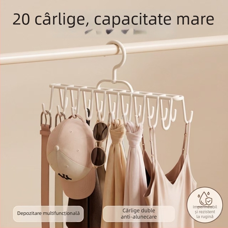 Umeraș cu două rânduri de cârlige, 20 de cârlige — organizator multifuncțional pentru lenjerie, veste și haine