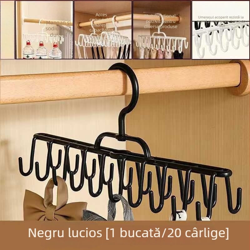 Umeraș cu două rânduri de cârlige, 20 de cârlige — organizator multifuncțional pentru lenjerie, veste și haine