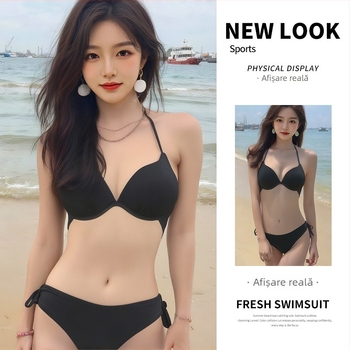 Set de bikini sexy pentru femei, cu arc subțire și bureți, top triunghiular push-up și slip cu trei șire, costum de baie din două piese