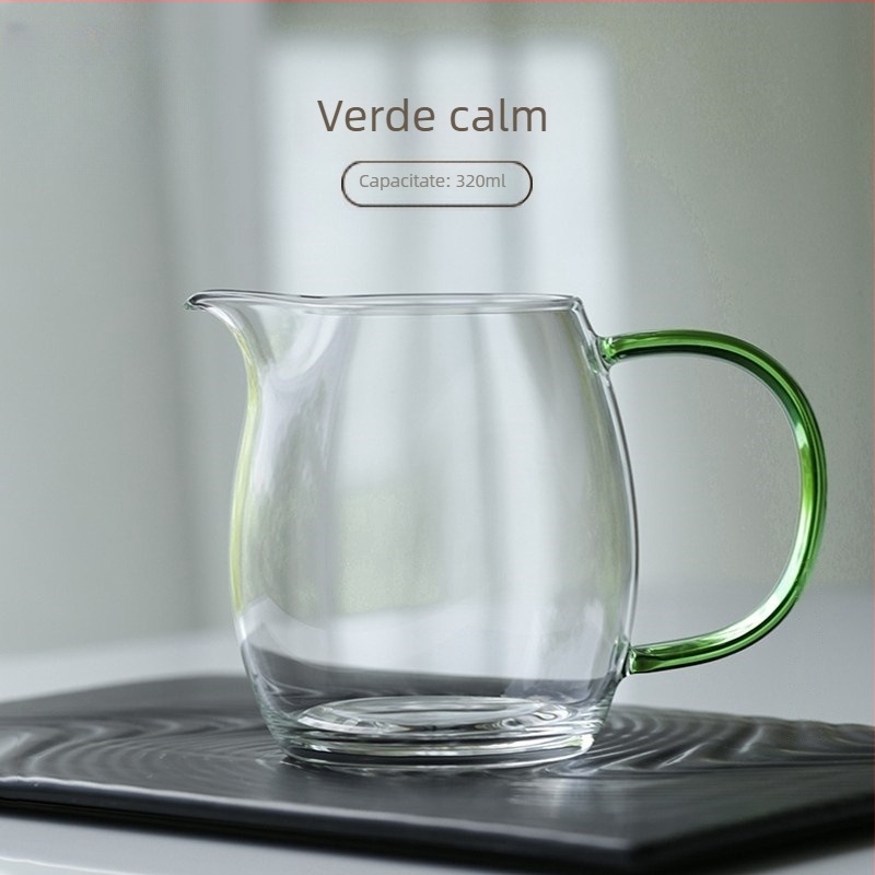 Set de ceai din sticlă borosilicat cu mâner colorat, ceșuță de ceai uniformă și recipient pentru ceai, rezistent la temperaturi înalte și foarte transparent