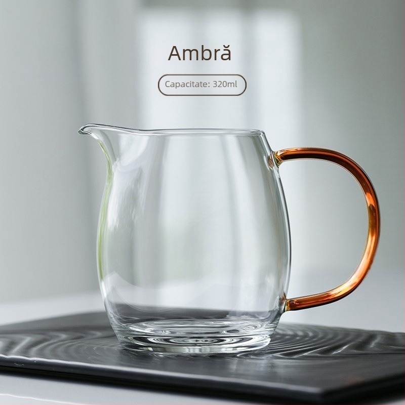 Set de ceai din sticlă borosilicat cu mâner colorat, ceșuță de ceai uniformă și recipient pentru ceai, rezistent la temperaturi înalte și foarte transparent