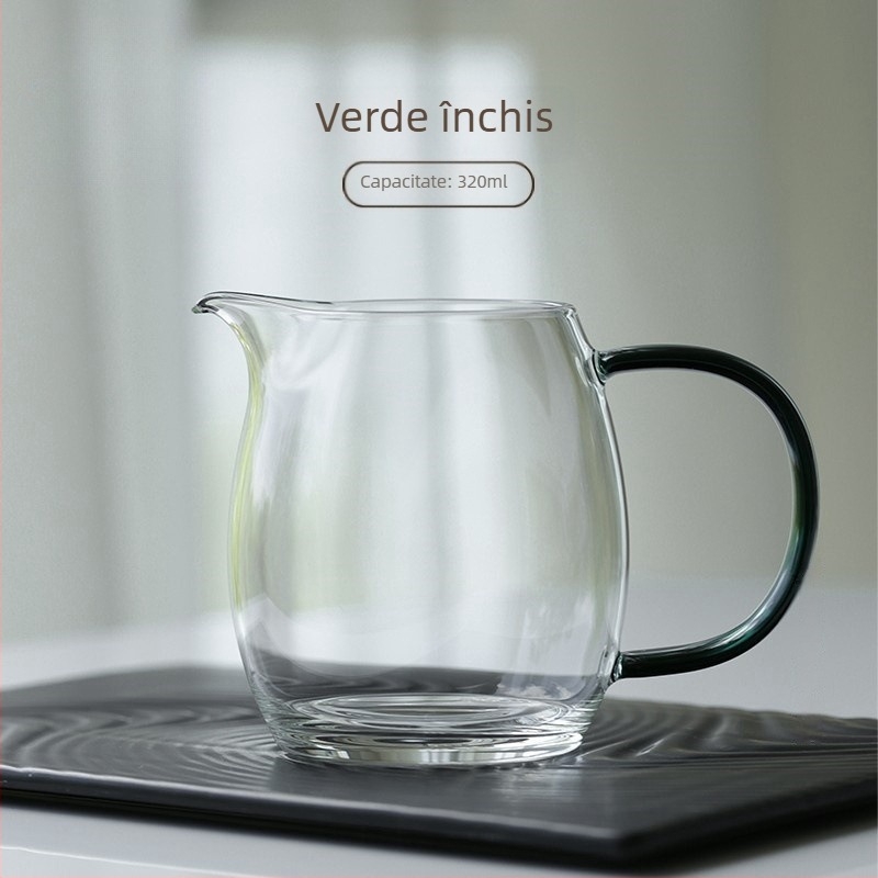 Set de ceai din sticlă borosilicat cu mâner colorat, ceșuță de ceai uniformă și recipient pentru ceai, rezistent la temperaturi înalte și foarte transparent