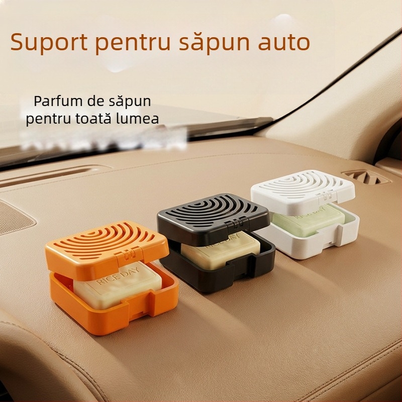 Cutie de săpun pentru mașină cu capac basculant, ornament respirabil și suport pentru săpun