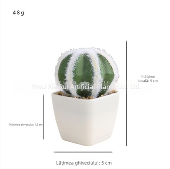 Mini cactus artificial bonsai în ghiveci din plastic pentru decor de birou