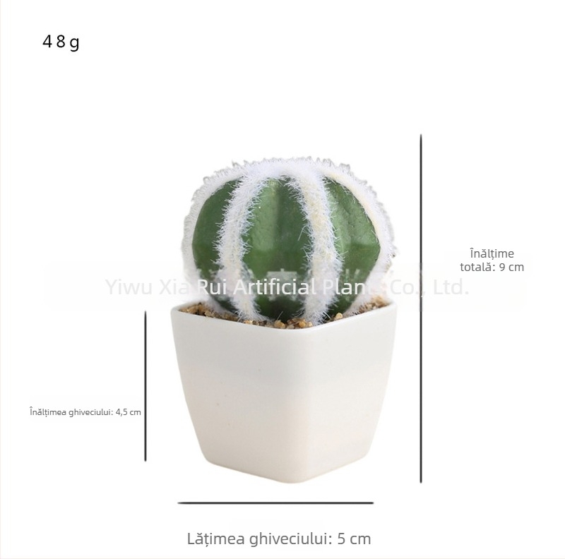 Mini cactus artificial bonsai în ghiveci din plastic pentru decor de birou