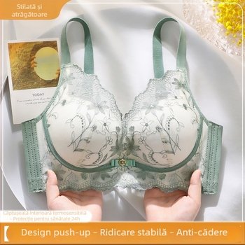 Sutien din dantelă brodată, fără armături, pentru sâni mici, respirabil și confortabil, cu efect push-up