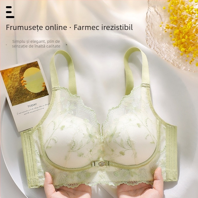 Sutien din dantelă brodată, fără armături, pentru sâni mici, respirabil și confortabil, cu efect push-up