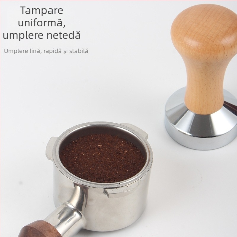 Tampom de cafea cu mâner din lemn și cap metalic, kit de umplere 51mm/58mm