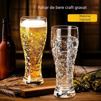 Pahare de bere din sticlă gravată, design în talie, capacitate mare – set pentru acasă (două pahare)