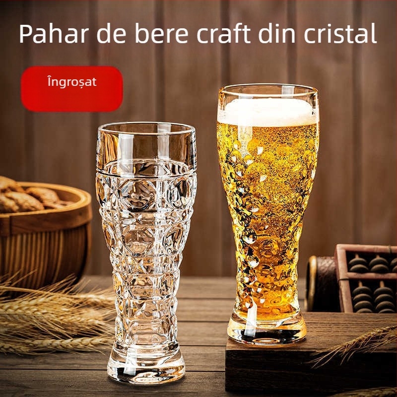 Pahare de bere din sticlă gravată, design în talie, capacitate mare – set pentru acasă (două pahare)