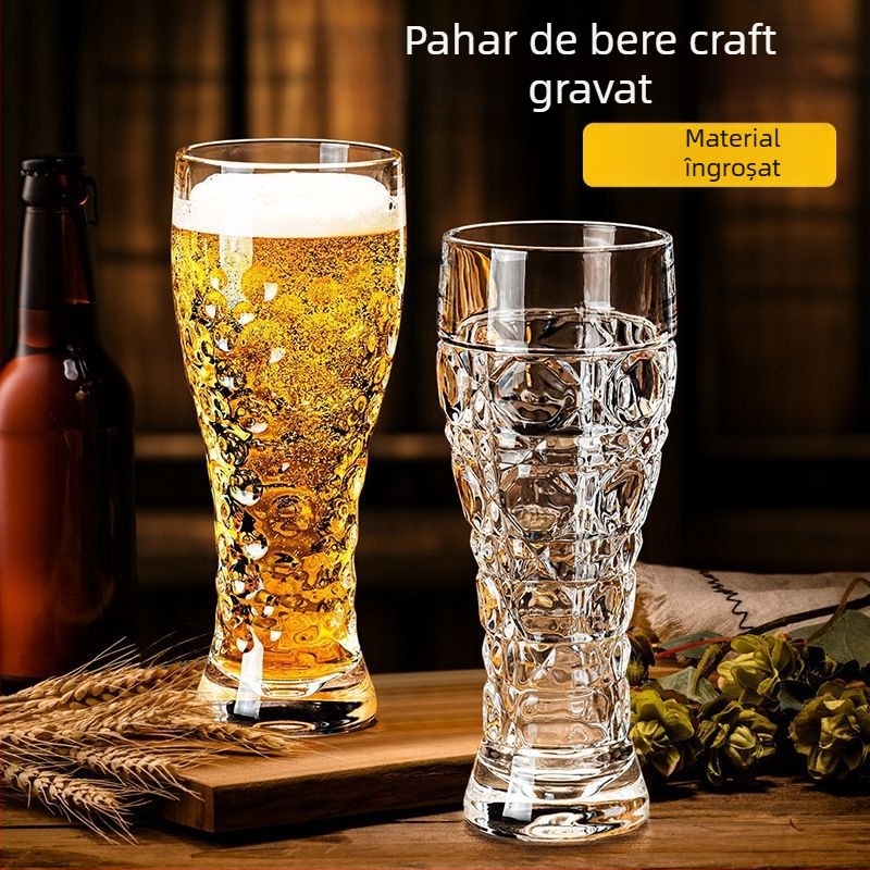 Pahare de bere din sticlă gravată, design în talie, capacitate mare – set pentru acasă (două pahare)