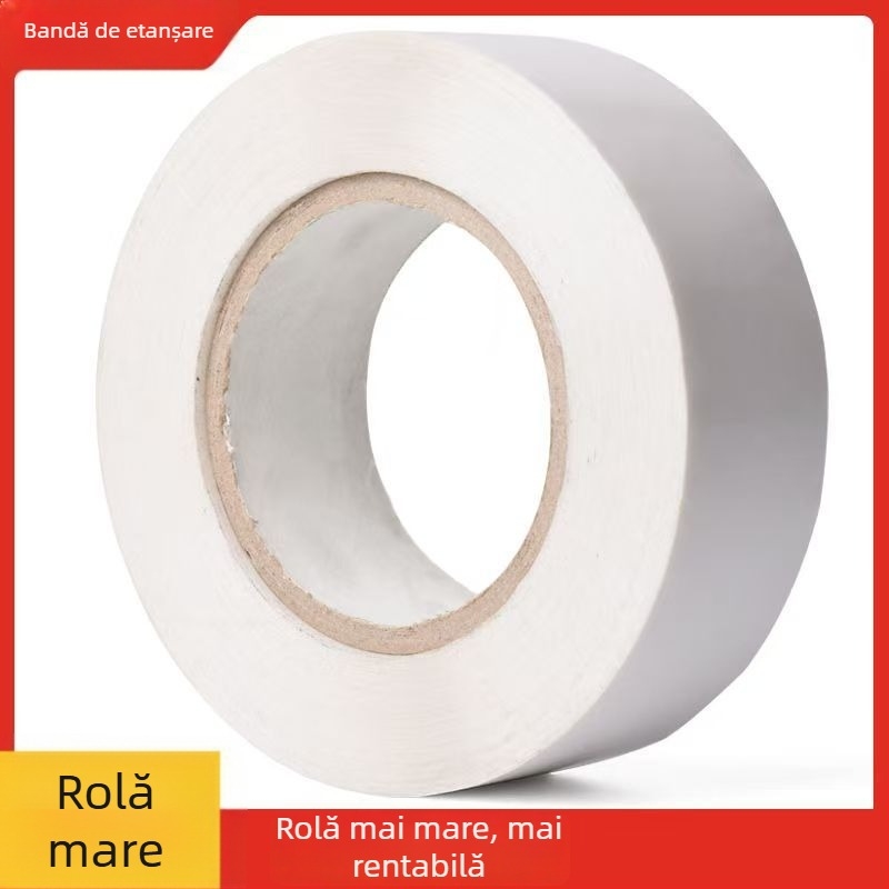 Bandă albă opacă pentru ambalare, 4,9 cm x 100 m, film BOPP, adeziv pe bază de apă, aderență puternică