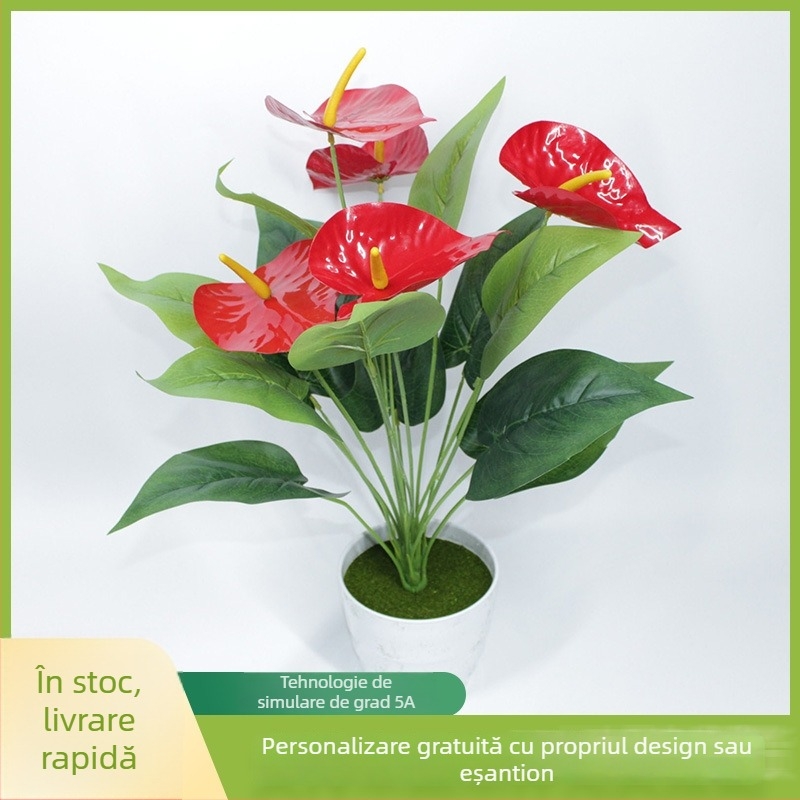 Anturium roșu artificial, 18 tulpini, 5 flori, plantă decorativă pentru interior, accesoriu pentru fotografie de nuntă
