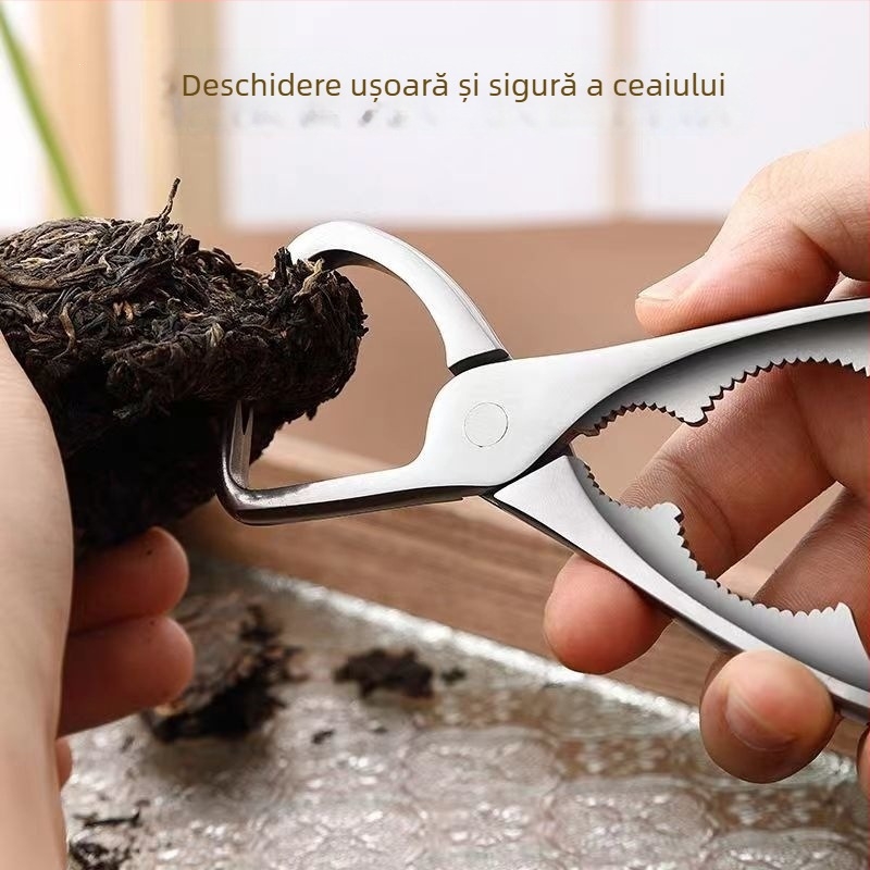 Set din oțel inoxidabil îngroșat pentru ceai: clește pentru ceai, deschizător pentru blocuri de ceai, răzuitor pentru ceai, ac pentru ceai, set de clipsuri și zdrobitor de ceai realizat manual.