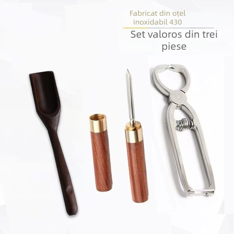 Set din oțel inoxidabil îngroșat pentru ceai: clește pentru ceai, deschizător pentru blocuri de ceai, răzuitor pentru ceai, ac pentru ceai, set de clipsuri și zdrobitor de ceai realizat manual.