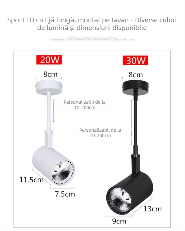 Spot LED cu braț lung pentru expoziții și nunți, lampă cu tijă lungă, COB clip spotlight pentru fundalul unei galerii, montaj pe suprafață reglabil