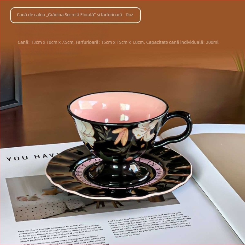 Set de cești de cafea din ceramică, lux ușor, cu cești înalte și farfurioare, stil retro, cutie cadou pentru ceaiul de după-amiază