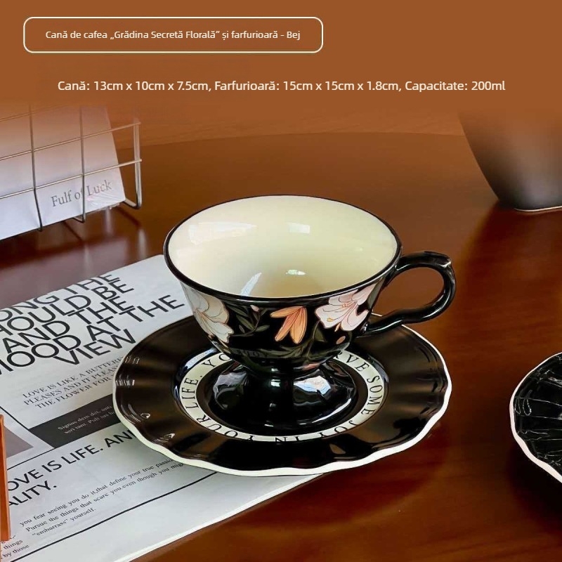 Set de cești de cafea din ceramică, lux ușor, cu cești înalte și farfurioare, stil retro, cutie cadou pentru ceaiul de după-amiază