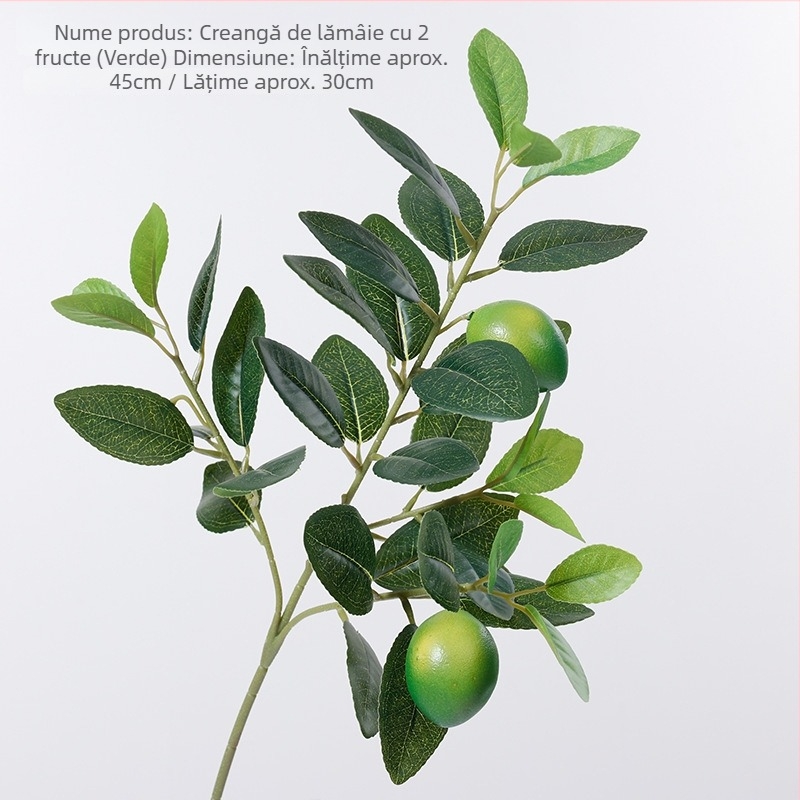 Ramură de lămâie artificială cu fructe, două nuanțe galben și verde, pentru decorul sufrageriei