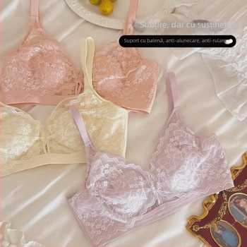 Sutien din dantelă franțuzească pentru bust mare, fără sârmă, model subțire de vară, modelare a sânilor pe margine, cupe cu urechi de iepure