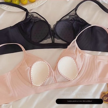 Sutien din dantelă franțuzească pentru bust mare, fără sârmă, model subțire de vară, modelare a sânilor pe margine, cupe cu urechi de iepure