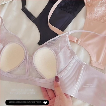 Sutien din dantelă franțuzească pentru bust mare, fără sârmă, model subțire de vară, modelare a sânilor pe margine, cupe cu urechi de iepure