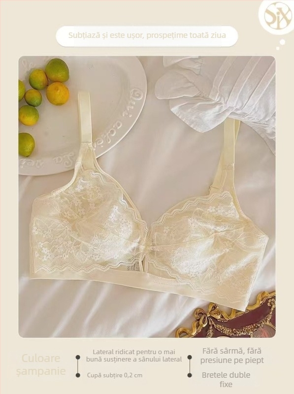 Sutien din dantelă franțuzească pentru bust mare, fără sârmă, model subțire de vară, modelare a sânilor pe margine, cupe cu urechi de iepure