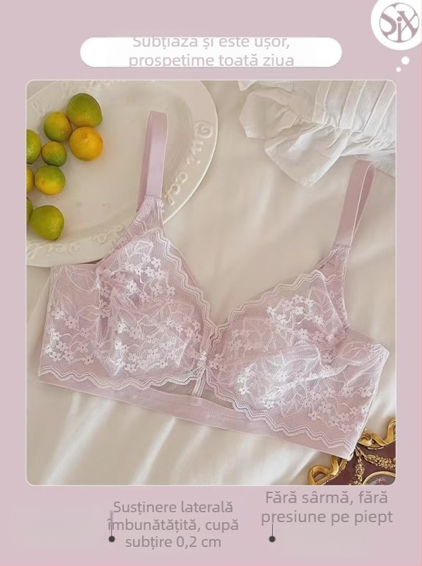 Sutien din dantelă franțuzească pentru bust mare, fără sârmă, model subțire de vară, modelare a sânilor pe margine, cupe cu urechi de iepure