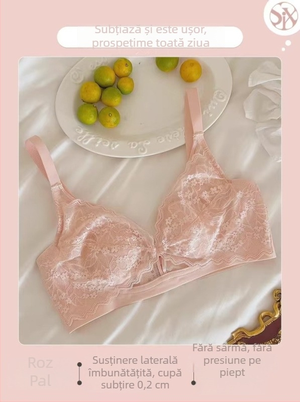 Sutien din dantelă franțuzească pentru bust mare, fără sârmă, model subțire de vară, modelare a sânilor pe margine, cupe cu urechi de iepure