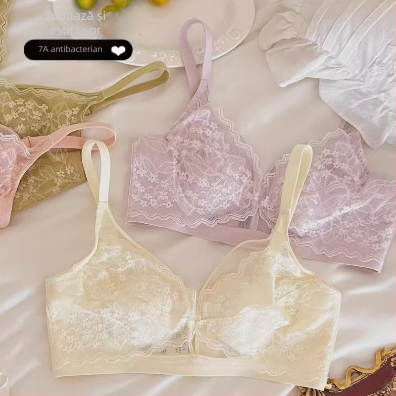 Sutien din dantelă franțuzească pentru bust mare, fără sârmă, model subțire de vară, modelare a sânilor pe margine, cupe cu urechi de iepure