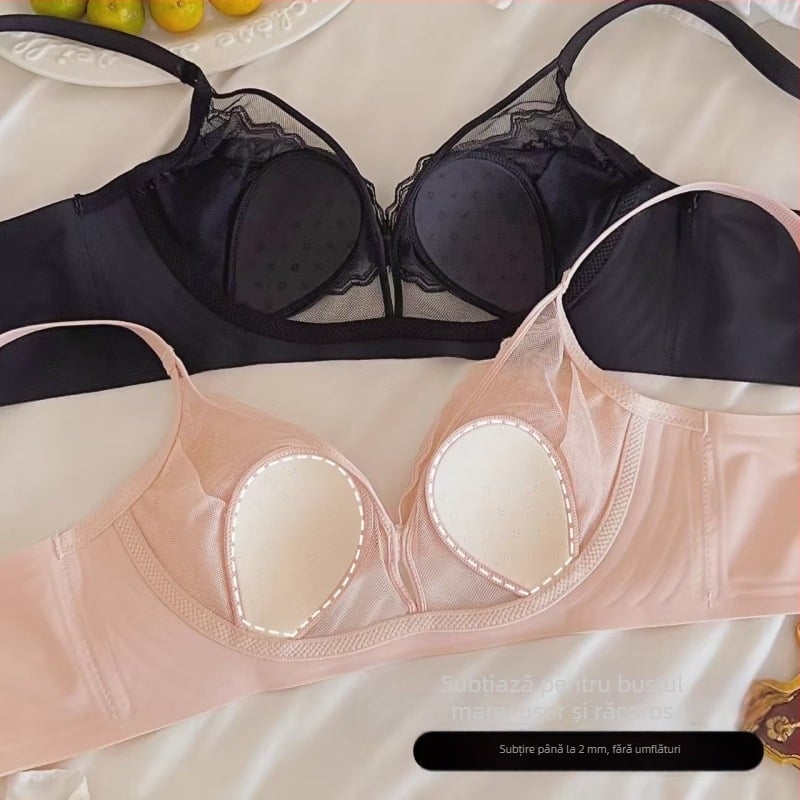 Sutien din dantelă franțuzească pentru bust mare, fără sârmă, model subțire de vară, modelare a sânilor pe margine, cupe cu urechi de iepure
