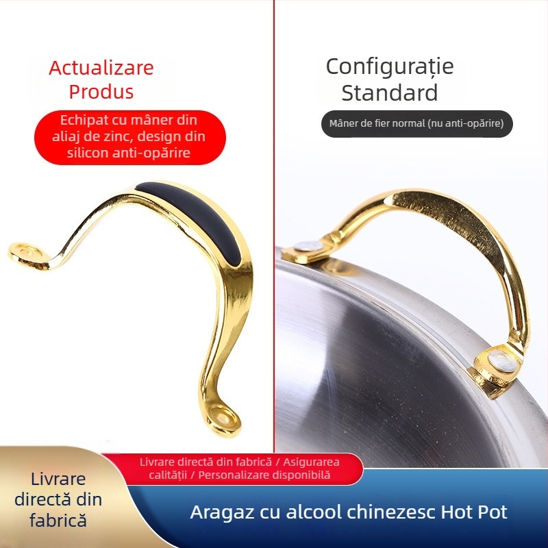 Foc de alcool cu mâner din silicon, corp rotund din oțel inoxidabil, pentru tigaie uscată, oală Prinț și oală de gătit self-service