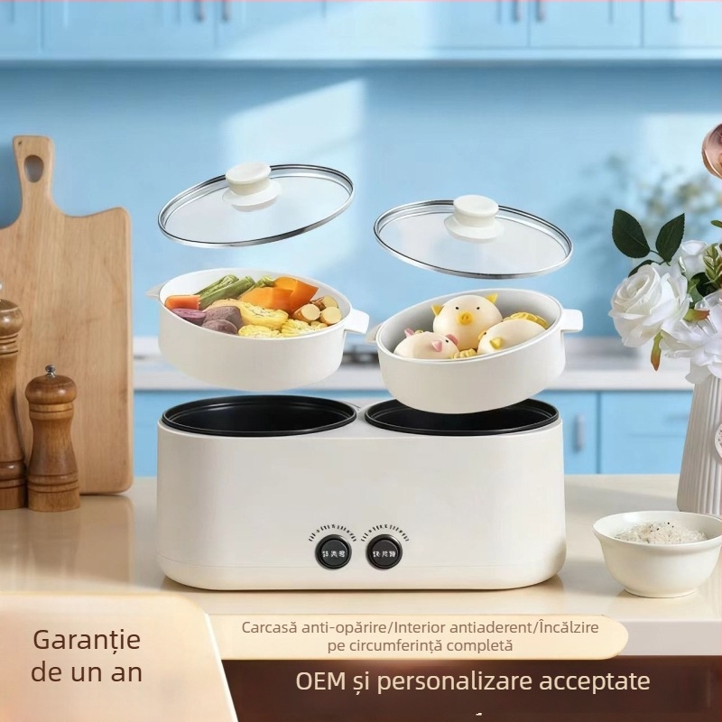 Cuptor electric cu două cuve: orezieră și oală fierbinte, cu funcții de prăjit, fierbere de tăiței și porridge